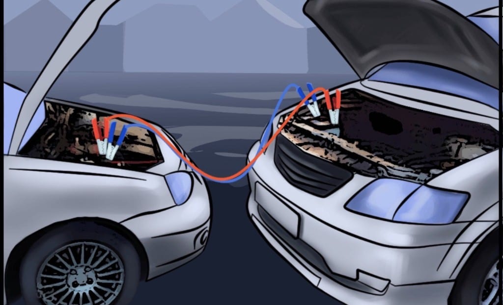 Odpalanie na kable nocą / parking — ilustracja INNSER